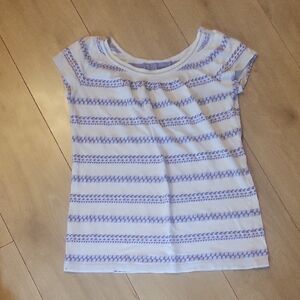 LOFT White Tee with Lavender Stripes